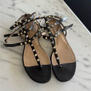 Valentino Black and Gold Studded Sandals us9/ eu40